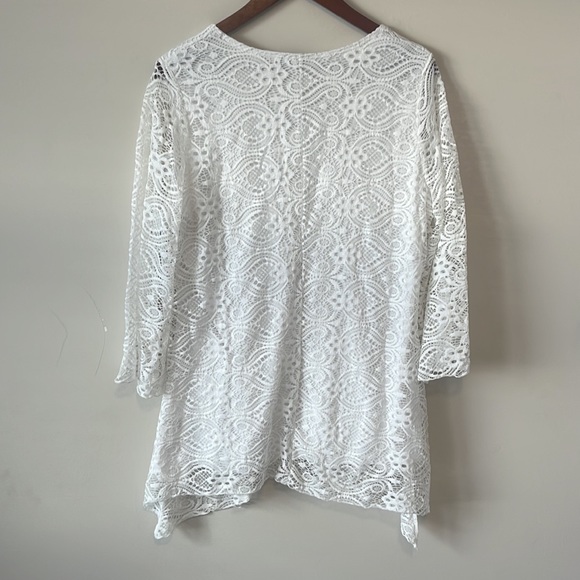 Initiatives White Lace Lined Tunic with 3/4 Sleeves in Large - Picture 3 of 9